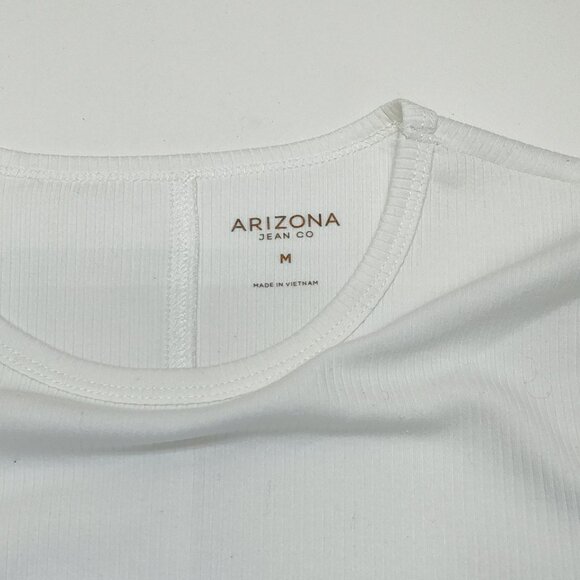 Arizona Jean Co Ribbed Long Sleeve Crop Top Med T-Shirt Lettuce Edge Waist Cuffs - Picture 3 of 6